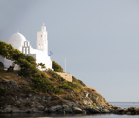 Image showing greek island architecture bell tower church Ios Cyclades island 