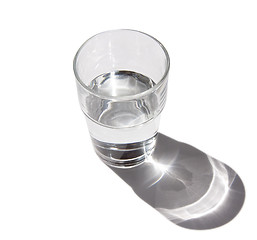 Image showing Half full glass of water with drop shadow