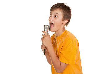 Image showing boy with microphone and lots of copyspace