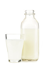 Image showing Bottle and glass of white milk