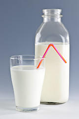 Image showing Bottle and glass of white milk