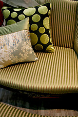 Image showing Green sofa and cushions