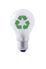 Image showing BULB LIGHTS and green recycling sign