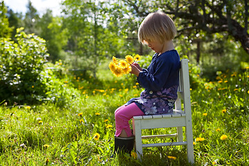 Image showing Little girl with dandelions