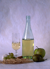 Image showing White wine and fruits