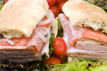 Image showing gourmet italian combo sandwich ciabatta bread