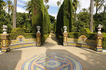 Image showing Garden of the Royal Alcazar in Seville, Spain