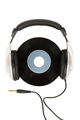 Image showing dj headphones and vintage vinyl