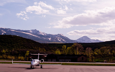 Image showing Private jet and Mountains