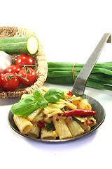 Image showing Tortiglione with fiery chili and zucchini