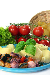 Image showing Seafood and vegetables with pasta