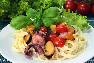 Image showing Pasta with seafood