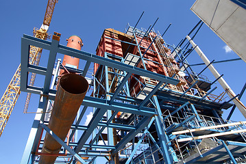 Image showing cranes and beams on construction of industrial factory 