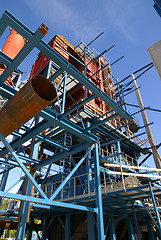 Image showing cranes and beams on construction of industrial factory 