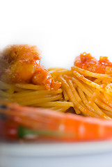 Image showing pasta and spicy shrimps