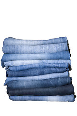 Image showing stack of blue denim jeans