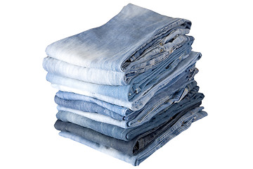 Image showing stack of blue denim jeans