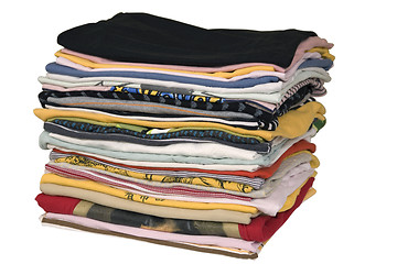 Image showing stack of colored t-shirts