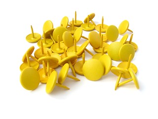 Image showing Yellow thumbtacks