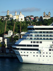 Image showing Passenger Cruise ship and Salvador city houses