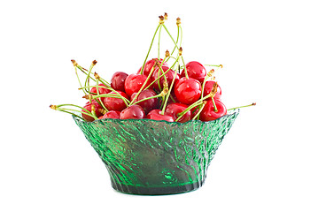 Image showing Bowl filled with the red cherries