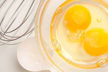 Image showing Hand Mixer with Eggs in Glass Bowl