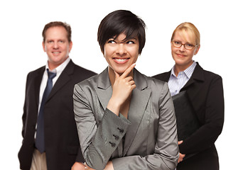 Image showing Businesswoman with Team Portrait on White