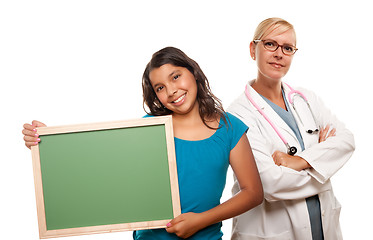 Image showing Pretty Hispanic Girl Holding Blank Chalkboard