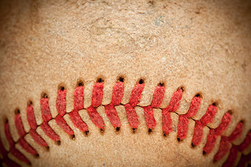 Image showing Macro Detail of Worn Baseball