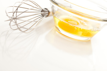 Image showing Hand Mixer with Eggs in Glass Bowl