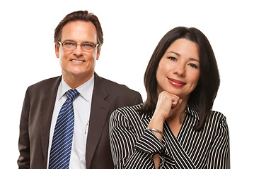 Image showing Hispanic Woman with Businessman on White