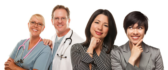 Image showing Hispanic Mother and Daughter with Doctor and Nurse