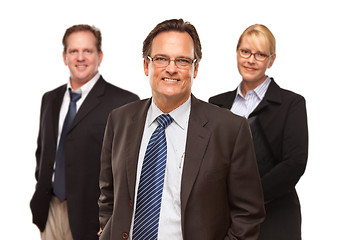 Image showing Businessman with Team Portrait on White