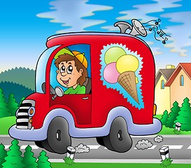 Image showing Ice cream man driving red car