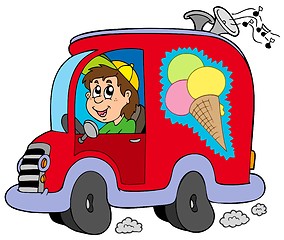 Image showing Cartoon ice cream man in car