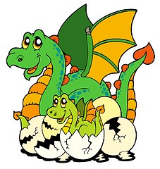 Image showing Dragon mom with baby and eggs