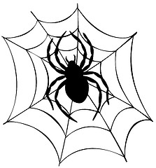 Image showing Silhouette of spider in web