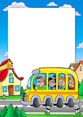 Image showing School frame with bus and kids