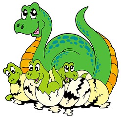 Image showing Dinosaur mom with cute babies