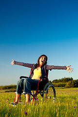 Image showing Handicapped woman on wheelchair