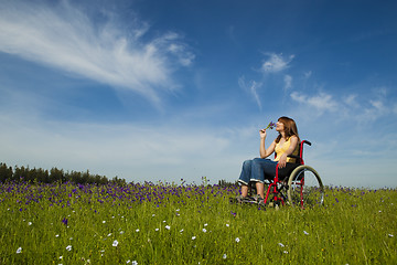 Image showing Handicapped woman on wheelchair