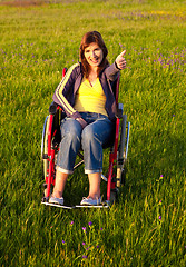 Image showing Handicapped woman on wheelchair