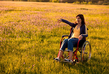 Image showing Handicapped woman on wheelchair