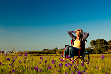 Image showing Handicapped woman on wheelchair