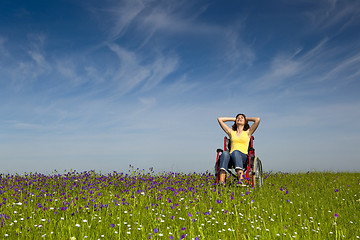 Image showing Handicapped woman on wheelchair