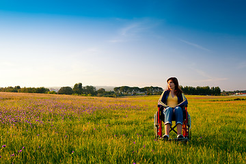 Image showing Handicapped woman on wheelchair