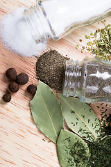 Image showing spices on wooden background 