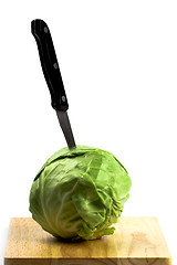 Image showing green cabbage with knife