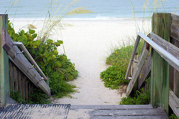 Image showing wooden steps leading to beach