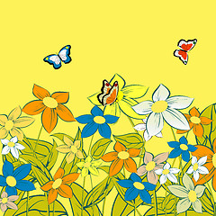 Image showing Flowers and butterflies